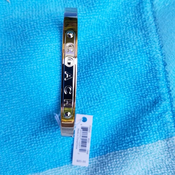 Coach Bangle Bracelet Hinged Rose Gold With Silver Coach Embossed Name Plate NWT - Picture 11 of 13